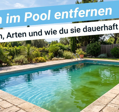 Pool mit grünlich getrübtem Algenwasser in der Sommersonne als Titelbild zum Ratgeber Algen im Pool entfernen von TerraUno