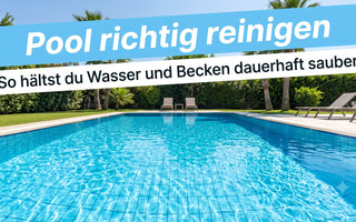 Blitzsauberer Gartenpool mit klarem blauem Wasser und sichtbarem gefliestem Beckenboden in sonnigem Garten