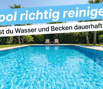Blitzsauberer Gartenpool mit klarem blauem Wasser und sichtbarem gefliestem Beckenboden in sonnigem Garten