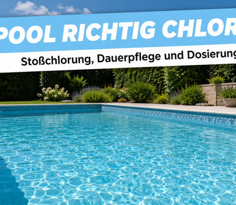 Privater Gartenpool mit kristallklarem blauem Wasser im Sommer als Symbolbild für richtiges Chloren