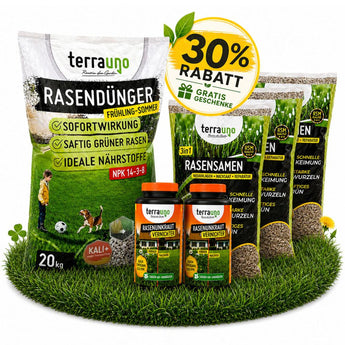 Das TerraUno Sommerset mit Unkrautvernichter präsentiert auf grünem Rasen, mit 30 Rabatt  Gratis Geschenke.