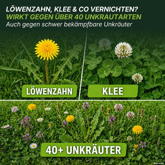 Verbreiten sich Löwenzahn, Klee und viele andere Unkräuter auf Ihrem Rasen? Mit dem Herbst-Rasendünger-Set + GRATIS-Unkrautvernichter – Angebot von TerraUno bekämpfen Sie über 40 Unkrautarten, darunter auch schwer zu entfernende Unkräuter. Für einen dauerhaft gesunden Rasen empfiehlt sich die ideale Kombination aus gezielter Unkrautbekämpfung und anschließender Düngung im Herbst.