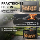Montana X: Fach zur Lagerung von Feuerholz, Tragegriffe und kippsicherer Stand