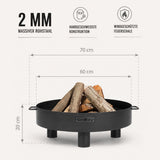 Maße der CookKing Tunis 60: Ø 60 cm, 20 cm Höhe, 2 mm massiver Rohstahl
