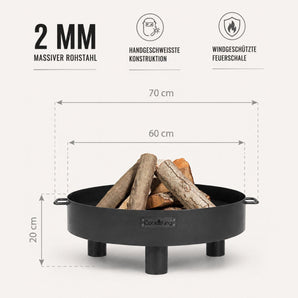 Maße der CookKing Tunis 60: Ø 60 cm, 20 cm Höhe, 2 mm massiver Rohstahl