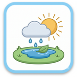 Icon Pool nach Regen: Regenwolke über dem Pool mit Blatt auf dem Wasser, Wasserwerte nach dem Unwetter prüfen