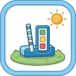 Icon Poolwasser testen: Teststreifen neben der Farbskala zum Ablesen von Chlor, pH-Wert und Alkalinität
