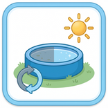 Icon Poolwasser wechseln: Pool je zur Hälfte mit altem und frischem Wasser, Kreispfeil für den Teilwasserwechsel