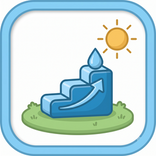 Icon Poolwerte einstellen: Treppe mit Wassertropfen und Pfeil zeigt die Reihenfolge Alkalinität, pH-Wert, Chlor