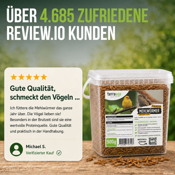 Kundenbewertung zu TerraUno Premium Mehlwürmern als ganzjähriges Vogelfutter – über 4.685 zufriedene Kunden