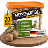 TerraUno Premium Meisenknödel ohne Netz 20 Stück im Eimer mit Kohlmeise – Ganzjahresfutter für Wildvögel