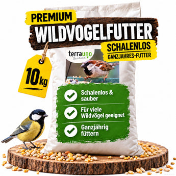 TerraUno Premium Wildvogelfutter schalenlos 10 kg im Sack – Ganzjahresfutter für Wildvögel mit Kohlmeise