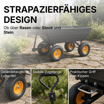Westmann Gartenwagen Prakta M 125 L in Schwarz mit Zugstange und vier gelben Luftreifen
